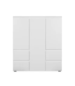 CALICOSY Buffet Haut 3 Portes, 4 Tiroirs Et 5 étagères - L116 Cm - Blanc