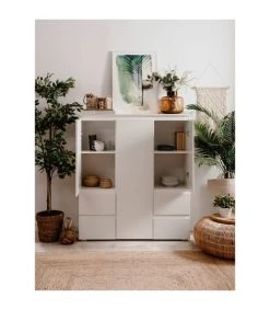 CALICOSY Buffet Haut 3 Portes, 4 Tiroirs Et 5 étagères - L116 Cm - Blanc -Boutique Maisons du Monde buffet haut 3 portes 4 tiroirs et 5 etageres l116 cm blanc 3