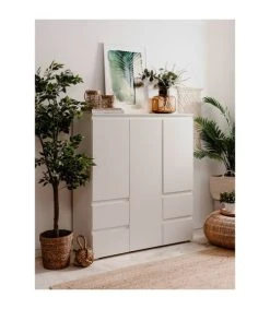 CALICOSY Buffet Haut 3 Portes, 4 Tiroirs Et 5 étagères - L116 Cm - Blanc -Boutique Maisons du Monde buffet haut 3 portes 4 tiroirs et 5 etageres l116 cm blanc 4
