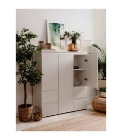 CALICOSY Buffet Haut 3 Portes, 4 Tiroirs Et 5 étagères - L116 Cm - Blanc -Boutique Maisons du Monde buffet haut 3 portes 4 tiroirs et 5 etageres l116 cm blanc 5