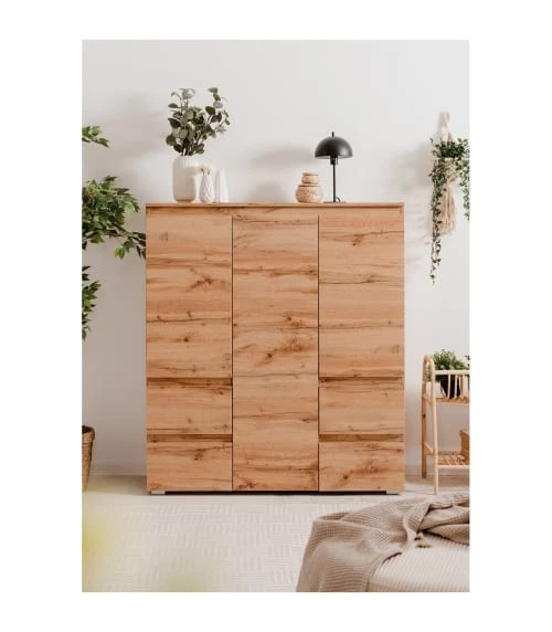 CALICOSY Buffet Haut 3 Portes, 4 Tiroirs Et 5 étagères - L116 Cm - Marron 2 CALICOSY Buffet Haut 3 Portes, 4 Tiroirs Et 5 étagères - L116 Cm - Marron – Image 2