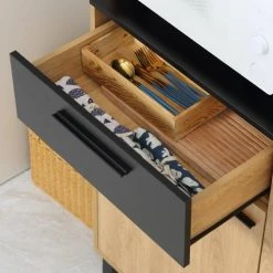 HOMCOM Buffet Haut 3 Portes Tiroir 5 Niches Bicolore Aspect Bois Clair Noir 7 HOMCOM Buffet Haut 3 Portes Tiroir 5 Niches Bicolore Aspect Bois Clair Noir -Boutique Maisons du Monde buffet haut 3 portes tiroir 5 niches bicolore aspect bois clair noir 3