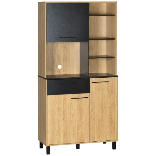 HOMCOM Buffet Haut 3 Portes Tiroir 5 Niches Bicolore Aspect Bois Clair Noir 1 HOMCOM Buffet Haut 3 Portes Tiroir 5 Niches Bicolore Aspect Bois Clair Noir