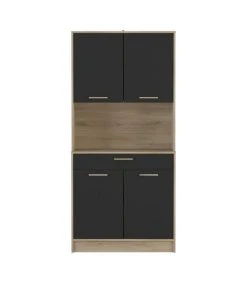 CALICOSY Buffet Haut 4 Portes 1 Tiroir Décor Bois Et Gris - L83 X H176 Cm