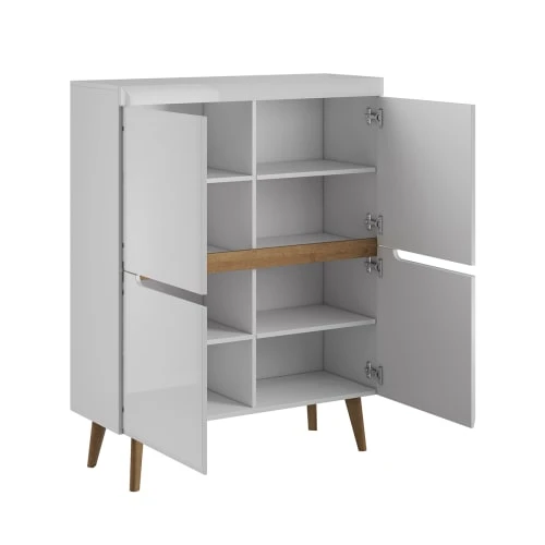 Petits Meubles Buffet Haut 4 Portes Blanc Et Naturel 3 Petits Meubles Buffet Haut 4 Portes Blanc Et Naturel – Image 3