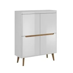 Petits Meubles Buffet Haut 4 Portes Blanc Et Naturel