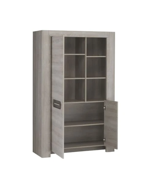 CALICOSY Buffet Haut Avec 2 Portes Et 3 Niches - Gris 3 CALICOSY Buffet Haut Avec 2 Portes Et 3 Niches - Gris – Image 3