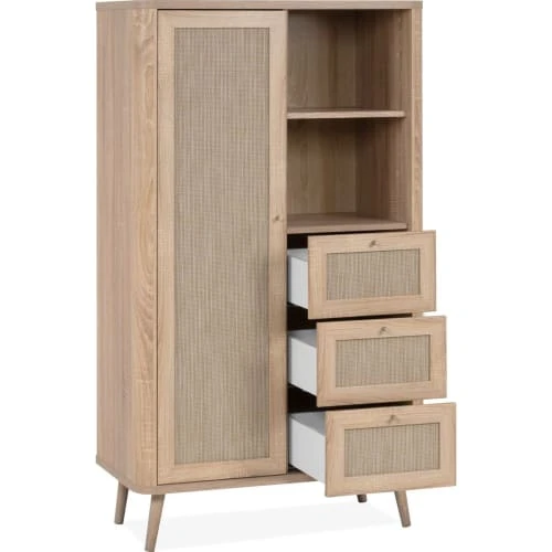 HOMIFAB Buffet Haut Cannage Et Effet Bois Naturel 81 Cm 3 HOMIFAB Buffet Haut Cannage Et Effet Bois Naturel 81 Cm – Image 3