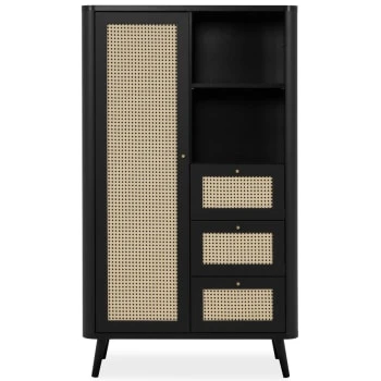 HOMIFAB Buffet Haut Cannage Et Effet Bois Naturel 81 Cm 5 HOMIFAB Buffet Haut Cannage Et Effet Bois Naturel 81 Cm – Image 5