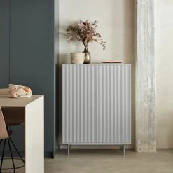 Alternative view of TEULAT Buffet Haut En Bois 2 Portes 2 Tiroirs Gris Clair