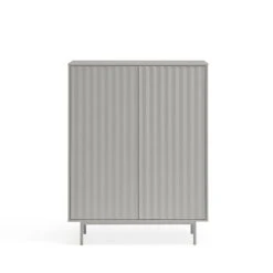 TEULAT Buffet Haut En Bois 2 Portes 2 Tiroirs Gris Clair