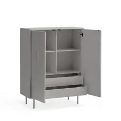 TEULAT Buffet Haut En Bois 2 Portes 2 Tiroirs Gris Clair -Boutique Maisons du Monde buffet haut en bois 2 portes 2 tiroirs gris clair 4