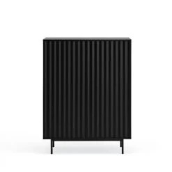 TEULAT Buffet Haut En Bois 2 Portes 2 Tiroirs Noir
