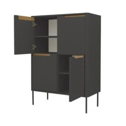 Tenzo Buffet Haut En Bois 4 Portes H128cm Gris Anthracite -Boutique Maisons du Monde buffet haut en bois 4 portes h128cm gris anthracite 2