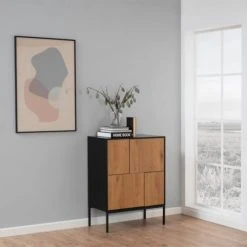 Alternative view of Meubles & Design Buffet Haut En Bois Et Métal Noir 4 Portes