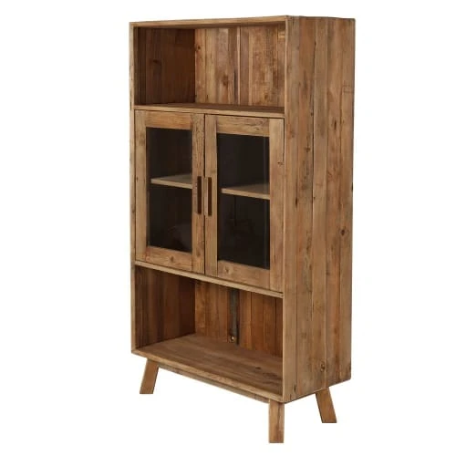 Grenier Alpin Buffet Haut En Pin Recyclé 2 Portes Vitrées Et 2 Niches 2 Grenier Alpin Buffet Haut En Pin Recyclé 2 Portes Vitrées Et 2 Niches – Image 2