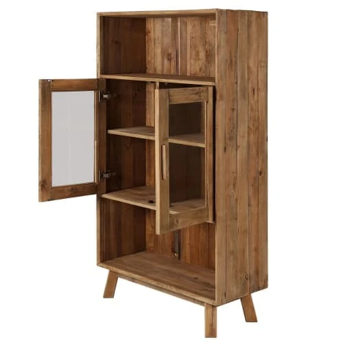 Grenier Alpin Buffet Haut En Pin Recyclé 2 Portes Vitrées Et 2 Niches 5 Grenier Alpin Buffet Haut En Pin Recyclé 2 Portes Vitrées Et 2 Niches – Image 5