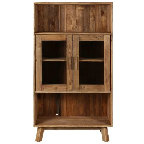 Grenier Alpin Buffet Haut En Pin Recyclé 2 Portes Vitrées Et 2 Niches 1 Grenier Alpin Buffet Haut En Pin Recyclé 2 Portes Vitrées Et 2 Niches