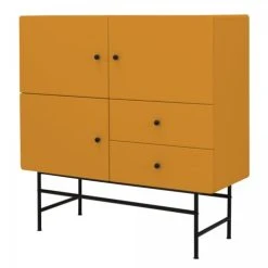 Alternative view of Meubles & Design Buffet Haut Moderne En Bois Et Métal 3 Placards 2 Tiroirs Moutarde