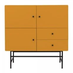 Meubles & Design Buffet Haut Moderne En Bois Et Métal 3 Placards 2 Tiroirs Moutarde