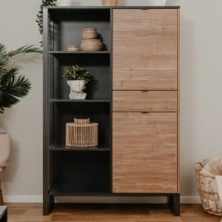 HOMIFAB Buffet Haut Noir Et Effet Chêne 108 Cm -Boutique Maisons du Monde buffet haut noir et effet chene 108 cm 2