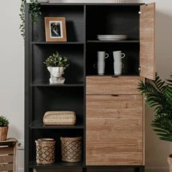 HOMIFAB Buffet Haut Noir Et Effet Chêne 108 Cm -Boutique Maisons du Monde buffet haut noir et effet chene 108 cm 3