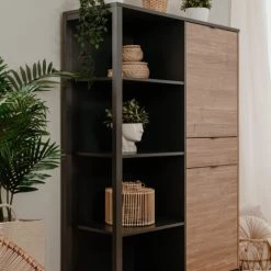 HOMIFAB Buffet Haut Noir Et Effet Chêne 108 Cm -Boutique Maisons du Monde buffet haut noir et effet chene 108 cm 5