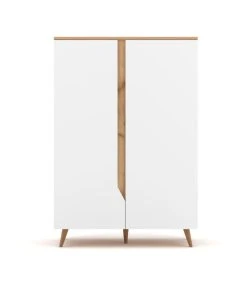 CALICOSY Buffet Haut Scandinave 2 Portes L90 X H132 Cm - Décor Bois Et Blanc