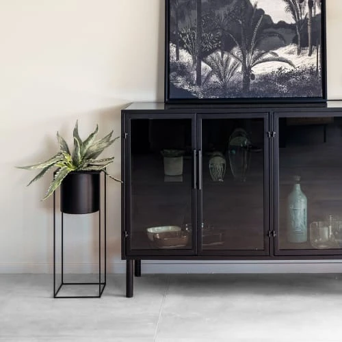 Zago Buffet Indus Métal Noir Et Verre Trempé Texturé 3 Portes 2 Zago Buffet Indus Métal Noir Et Verre Trempé Texturé 3 Portes – Image 2