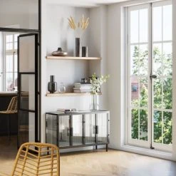 Zago Buffet Indus Métal Noir Et Verre Trempé Texturé 3 Portes 8 Zago Buffet Indus Métal Noir Et Verre Trempé Texturé 3 Portes -Boutique Maisons du Monde buffet indus metal noir et verre trempe texture 3 portes 2