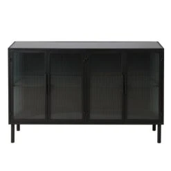 Zago Buffet Indus Métal Noir Et Verre Trempé Texturé 3 Portes