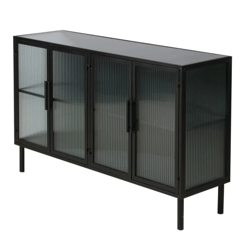 Zago Buffet Indus Métal Noir Et Verre Trempé Texturé 3 Portes 4 Zago Buffet Indus Métal Noir Et Verre Trempé Texturé 3 Portes – Image 4