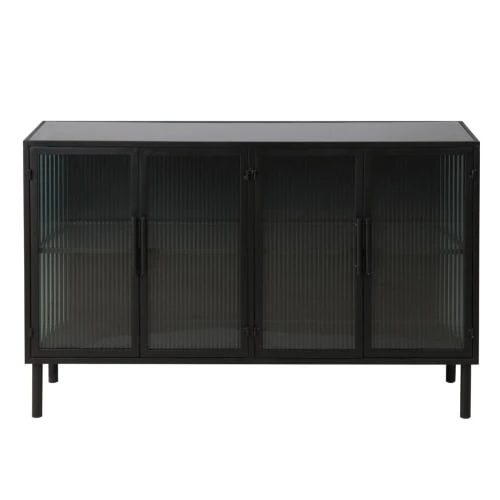 Zago Buffet Indus Métal Noir Et Verre Trempé Texturé 3 Portes 1 Zago Buffet Indus Métal Noir Et Verre Trempé Texturé 3 Portes