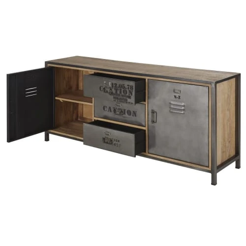 Maisons Du Monde Buffet Industriel 2 Portes 3 Tiroirs En Métal Gris Anthracite Vieilli 2 Maisons Du Monde Buffet Industriel 2 Portes 3 Tiroirs En Métal Gris Anthracite Vieilli – Image 2