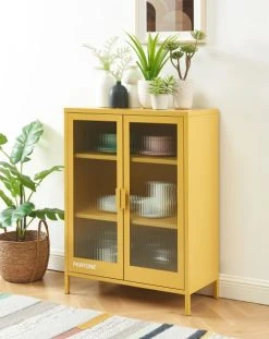 Alternative view of Pantone Buffet Jaune Moutarde Portes En Verre Cannelé