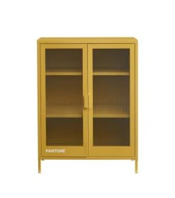 Pantone Buffet Jaune Moutarde Portes En Verre Cannelé