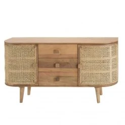 MACABANE Buffet Marron 2 Portes 3 Tiroirs Bois De Jamelonier Et Cannage