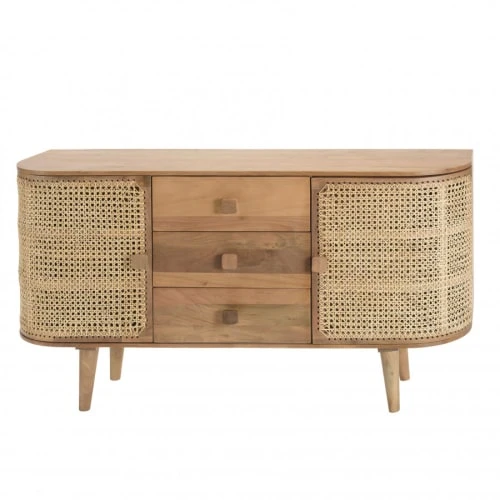 MACABANE Buffet Marron 2 Portes 3 Tiroirs Bois De Jamelonier Et Cannage 1 MACABANE Buffet Marron 2 Portes 3 Tiroirs Bois De Jamelonier Et Cannage