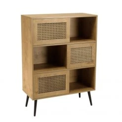 MACABANE Buffet Marron 3 Niches 3 Portes Effet Cannage Pieds Métal