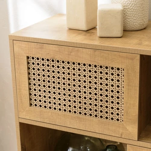 MACABANE Buffet Marron 3 Niches 3 Portes Effet Cannage Pieds Métal 5 MACABANE Buffet Marron 3 Niches 3 Portes Effet Cannage Pieds Métal – Image 5