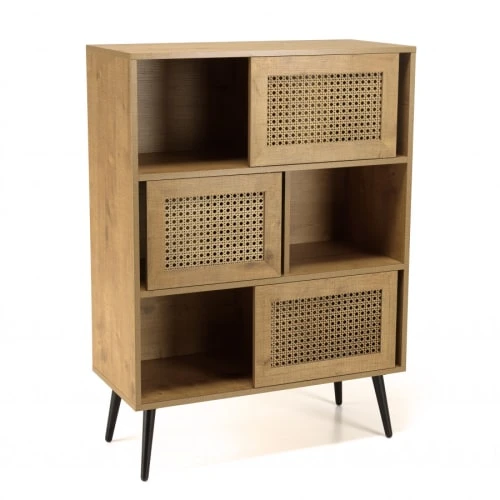 MACABANE Buffet Marron 3 Niches 3 Portes Effet Cannage Pieds Métal 6 MACABANE Buffet Marron 3 Niches 3 Portes Effet Cannage Pieds Métal – Image 6