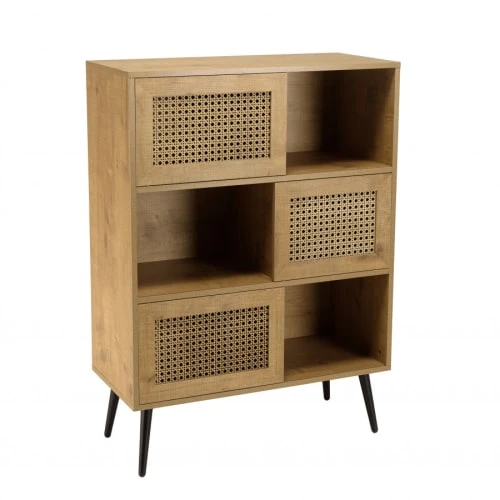 MACABANE Buffet Marron 3 Niches 3 Portes Effet Cannage Pieds Métal 1 MACABANE Buffet Marron 3 Niches 3 Portes Effet Cannage Pieds Métal