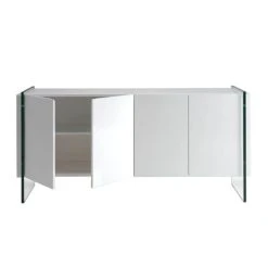 Angel Cerda Buffet MDF Blanco Brillo Quatre Portes Et Latéraux En Verre -Boutique Maisons du Monde buffet mdf blanco brillo quatre portes et lateraux en verre 2
