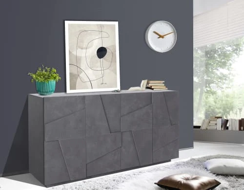 Dmora Buffet Moderne à 4 Portes Effet Bois Gris Cendre 3 Dmora Buffet Moderne à 4 Portes Effet Bois Gris Cendre – Image 3
