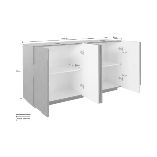 Dmora Buffet Moderne à 4 Portes Effet Bois Gris Cendre 5 Dmora Buffet Moderne à 4 Portes Effet Bois Gris Cendre – Image 5