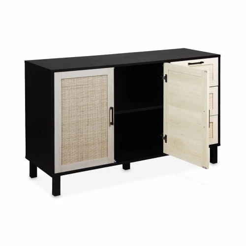 Alice's Garden Buffet Noir Et Cannage 120 X 40 X 75cm - 3 Tiroirs, 2 Portes 4 Alice's Garden Buffet Noir Et Cannage 120 X 40 X 75cm - 3 Tiroirs, 2 Portes – Image 4