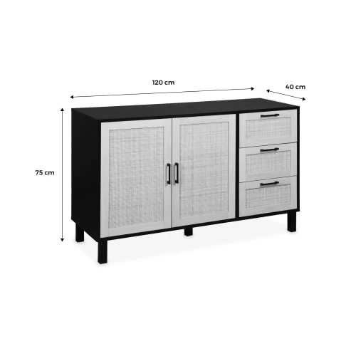 Alice's Garden Buffet Noir Et Cannage 120 X 40 X 75cm - 3 Tiroirs, 2 Portes 6 Alice's Garden Buffet Noir Et Cannage 120 X 40 X 75cm - 3 Tiroirs, 2 Portes – Image 6