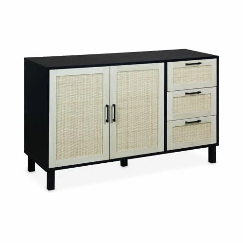 Alice's Garden Buffet Noir Et Cannage 120 X 40 X 75cm - 3 Tiroirs, 2 Portes 1 Alice's Garden Buffet Noir Et Cannage 120 X 40 X 75cm - 3 Tiroirs, 2 Portes