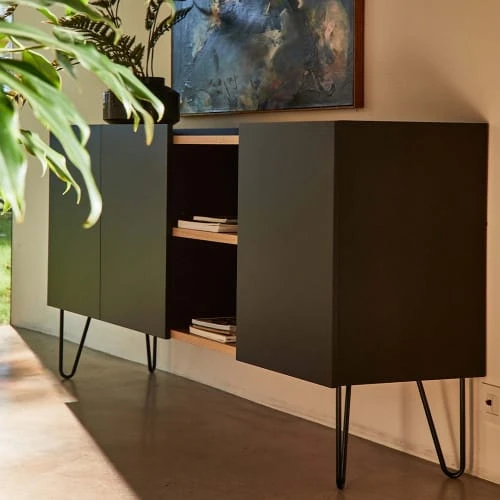 TEMAHOME Buffet Placage Chêne Clair Et Noir 2 TEMAHOME Buffet Placage Chêne Clair Et Noir – Image 2