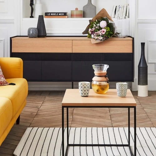 TEMAHOME Buffet Placage Chêne Et Noir 2 TEMAHOME Buffet Placage Chêne Et Noir – Image 2